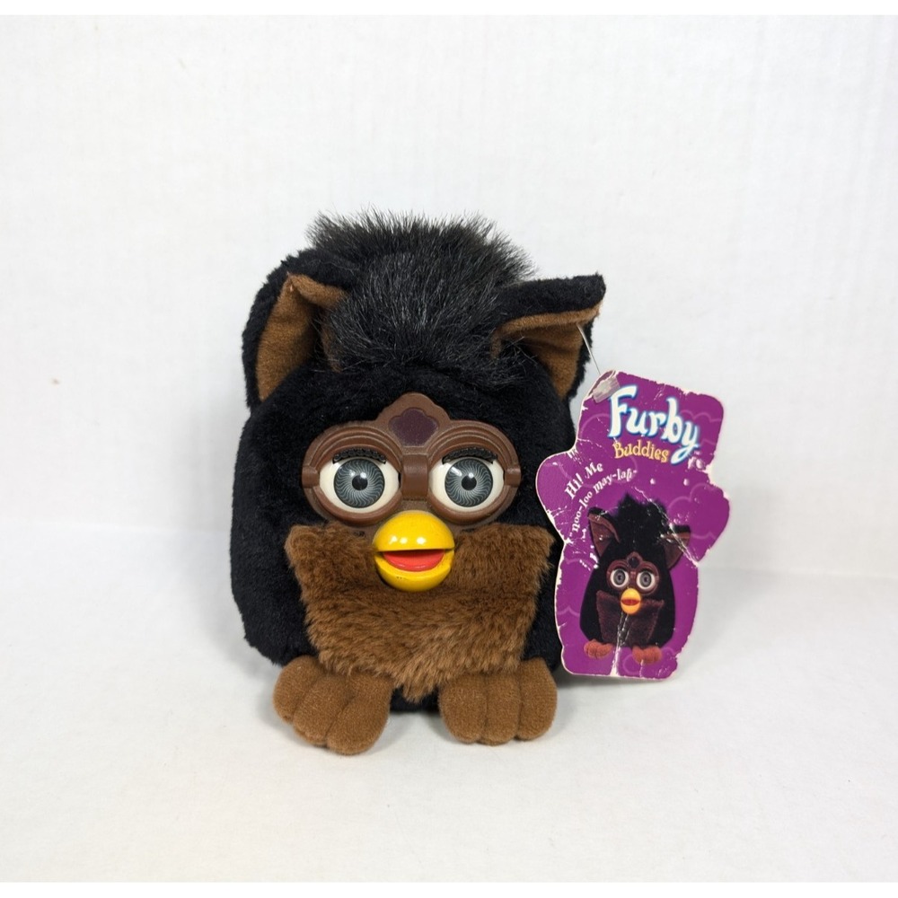 Furby Buddies Plush Happy Hug Black Brown Gray Eyes NWT 1999 Tiger